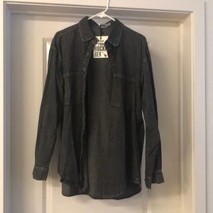 Oversized gray washed button up shirt